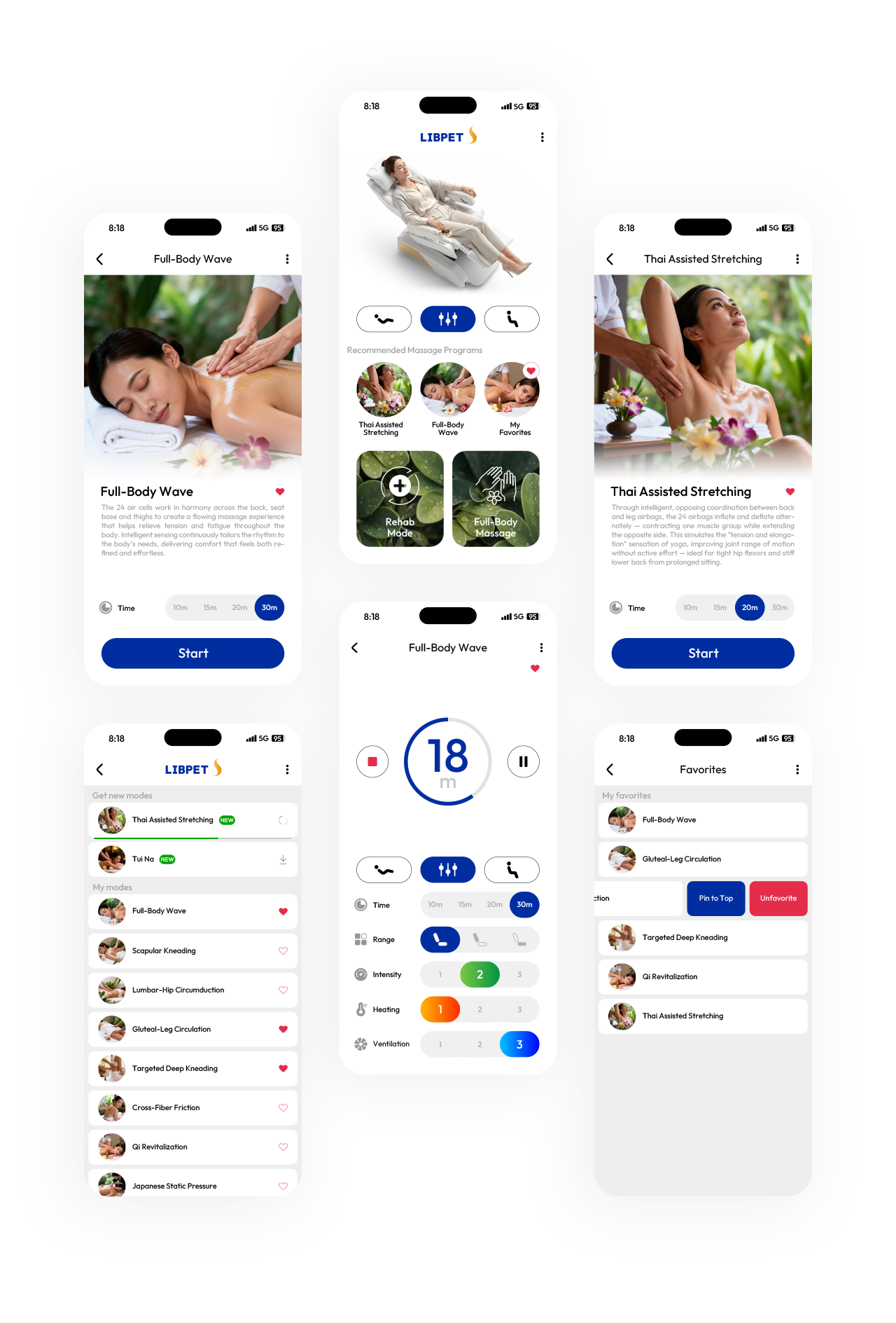 LIBPET S massage application interfaces