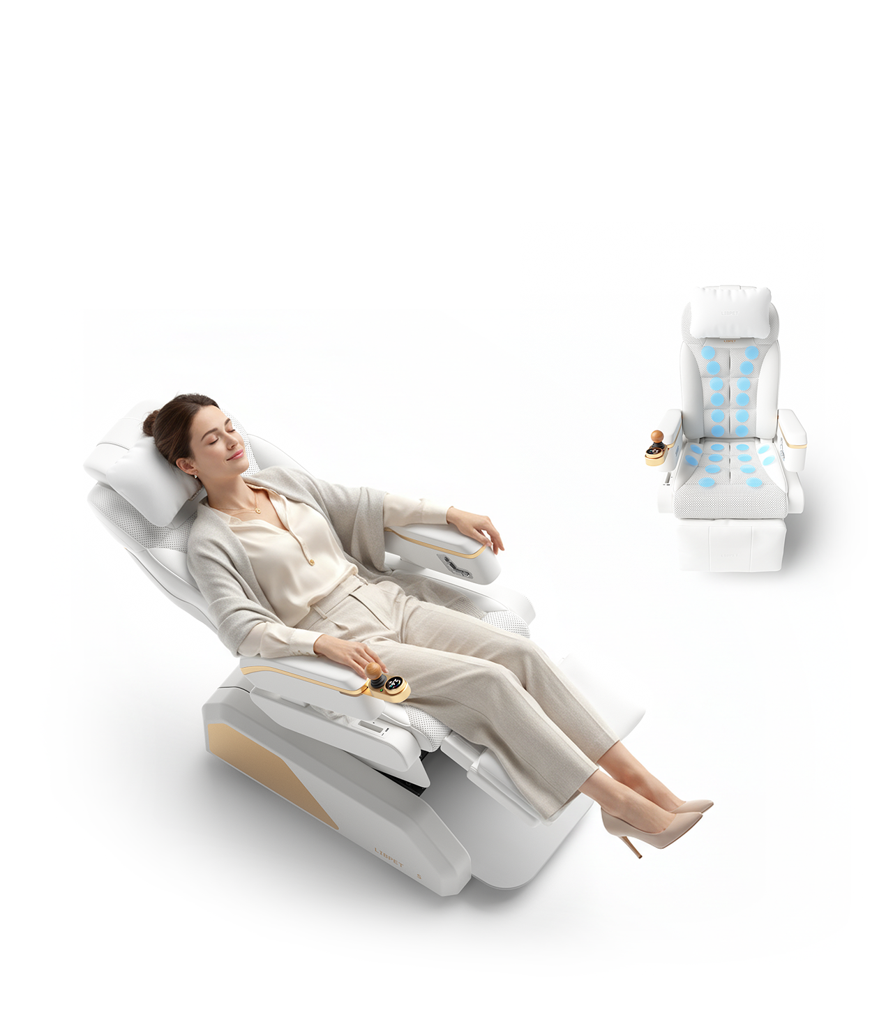 Passenger reclining in LIBPET S beside its twenty-four-point support zones